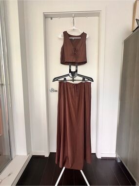Zara Rust Brown Flowing Maxi Skirt/ Top Combo